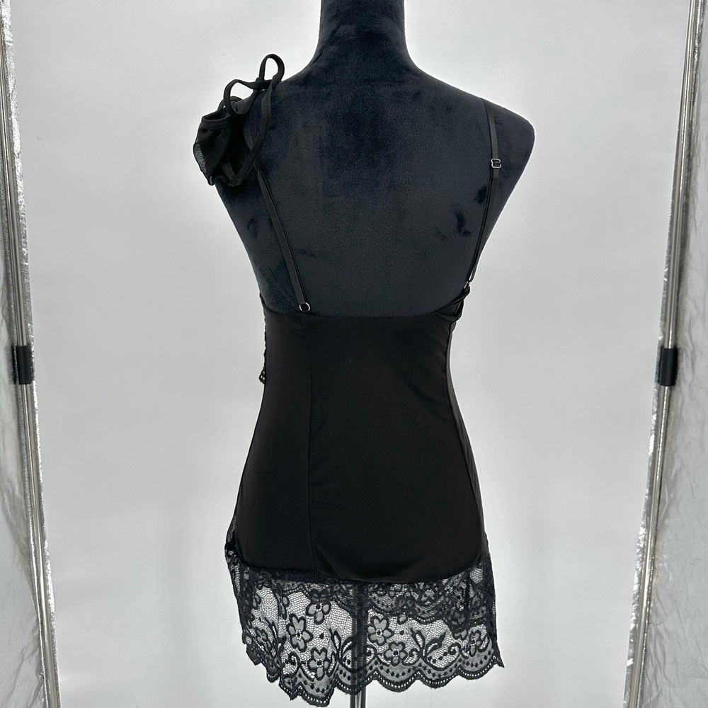 Black Mesh Lace Cami Mini Dress Lingerie Sexy Feminine Babydoll 2 piece Small - Picture 4 of 9